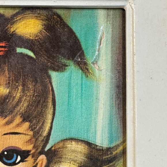 Vintage 1960s Eden print, Harlequin Girl, wood framed, damaged - Picture 6 of 9